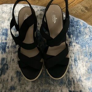 Charles By Charles David Black Crisscross Espadrille Wedge Sandals